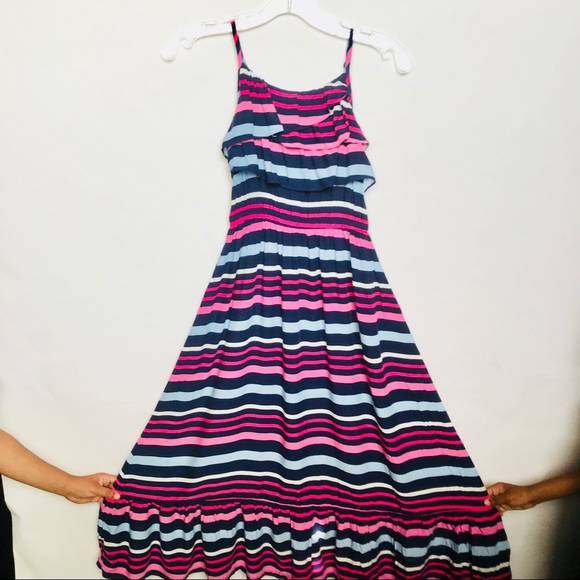Girl's Sleeveless Navy Pink Striped Max Dress NEW - Picture 2 of 7
